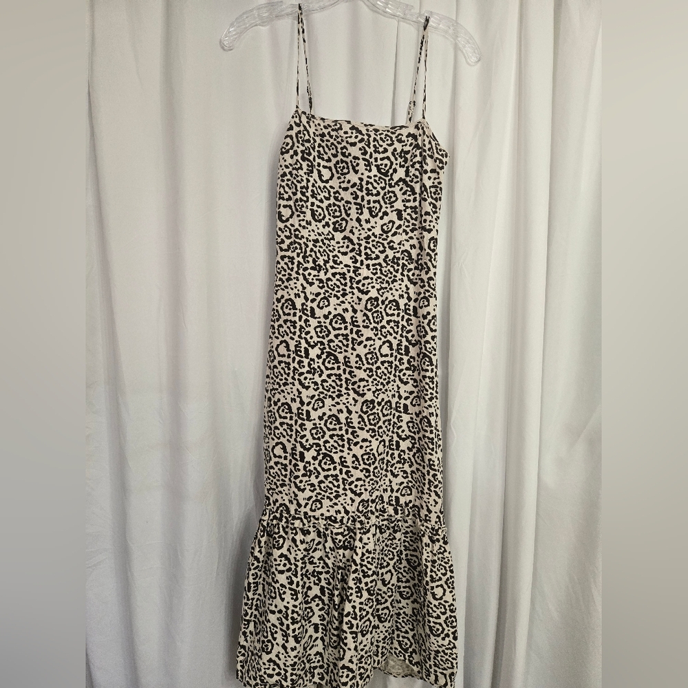 Saks Fifth Ave Leopard Print Spaghetti Strap Linen High Low Summer Dress Size S - Picture 7 of 10